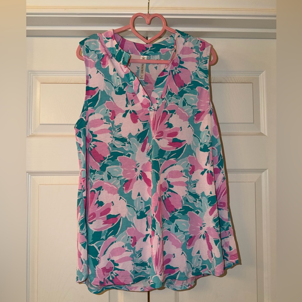 Dear Scarlett Pink & Teal Floral V-Neck Blouse